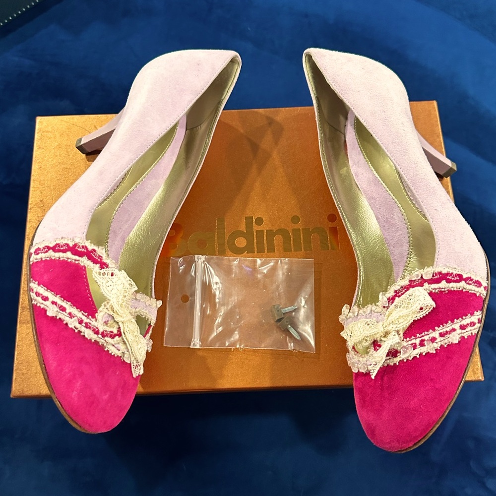 BALDININI Leather Pump Shoes US8.5 UK5.5 EU38.5 Lace Bow Made in Italy